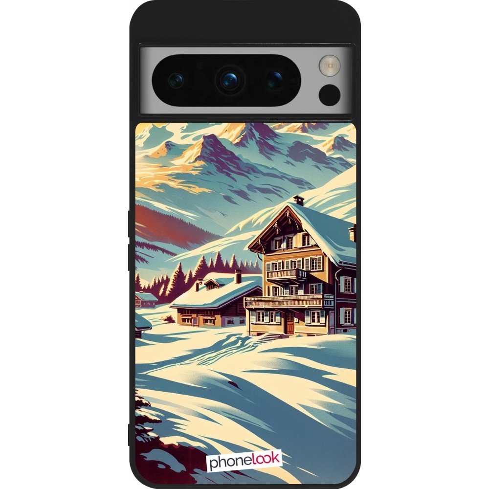 Google Pixel 8 Pro Case Hülle - Silikon schwarz Chalet Berg verschneit