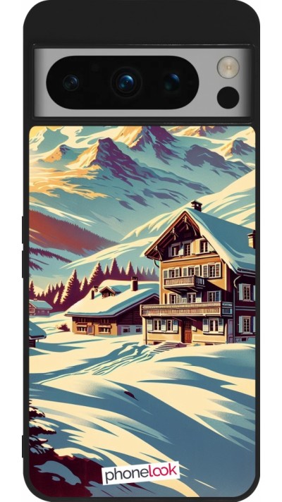 Google Pixel 8 Pro Case Hülle - Silikon schwarz Chalet Berg verschneit