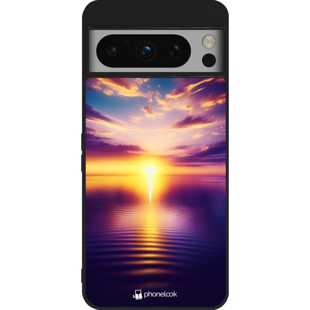 Google Pixel 8 Pro Case Hülle - Silikon schwarz Sonnenuntergang gelb violett