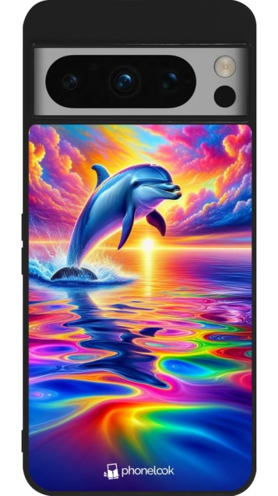 Google Pixel 8 Pro Case Hülle - Silikon schwarz Glücklicher Regenbogen-Delfin