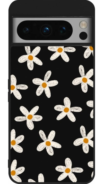 Google Pixel 8 Pro Case Hülle - Silikon schwarz Easter 2024 white on black flower