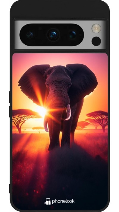 Google Pixel 8 Pro Case Hülle - Silikon schwarz Elefant Sonnenaufgang Schönheit