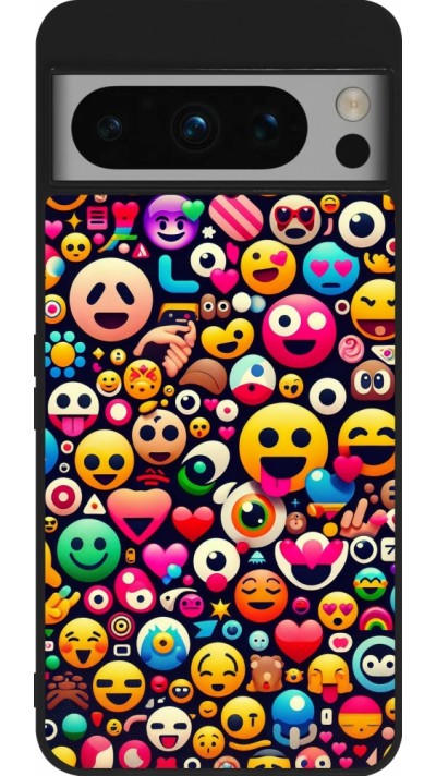 Google Pixel 8 Pro Case Hülle - Silikon schwarz Emoji Mix Farbe