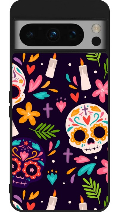 Google Pixel 8 Pro Case Hülle - Silikon schwarz Halloween 2023 mexican style