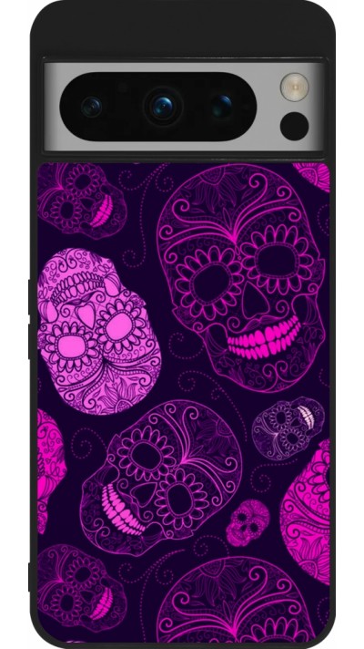 Google Pixel 8 Pro Case Hülle - Silikon schwarz Halloween 2023 pink skulls