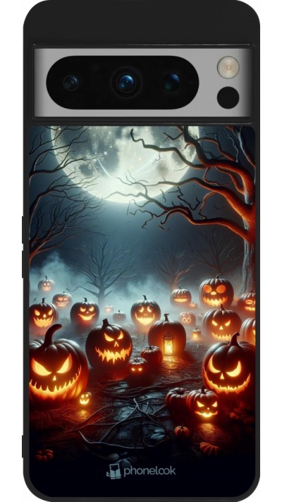 Google Pixel 8 Pro Case Hülle - Silikon schwarz Halloween 2024 Viele Kuerbisse