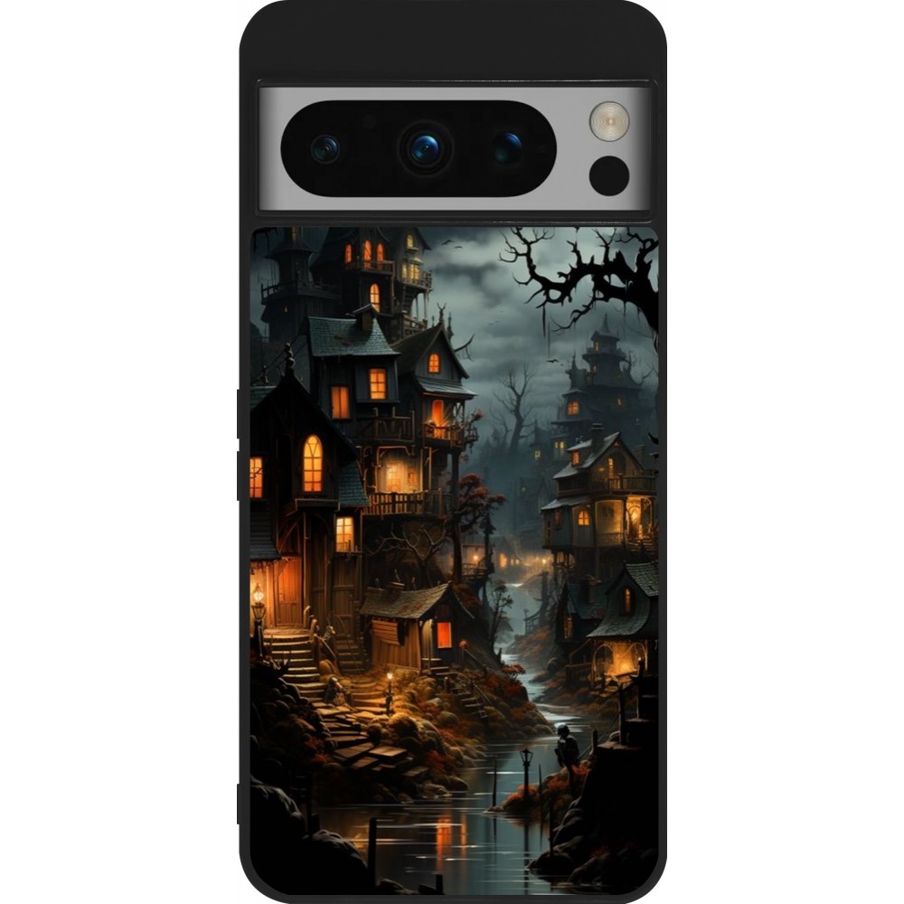 Google Pixel 8 Pro Case Hülle - Silikon schwarz Halloween 2024 scary town