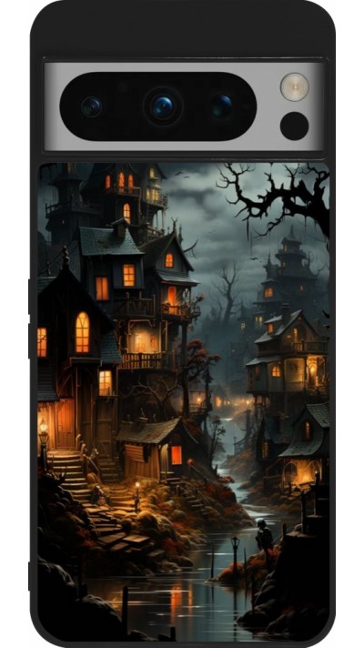 Google Pixel 8 Pro Case Hülle - Silikon schwarz Halloween 2024 scary town