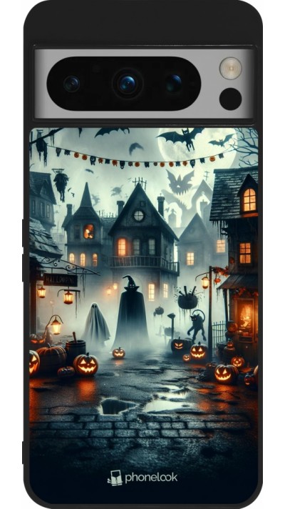 Google Pixel 8 Pro Case Hülle - Silikon schwarz Halloween Spukstadt