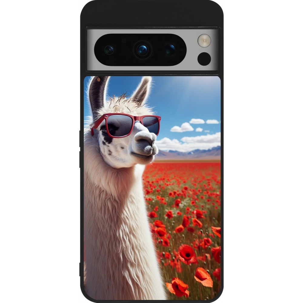 Google Pixel 8 Pro Case Hülle - Silikon schwarz Lama Chic in Mohnblume