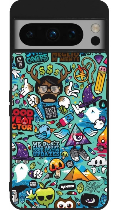 Google Pixel 8 Pro Case Hülle - Silikon schwarz Mixed Cartoons Turquoise