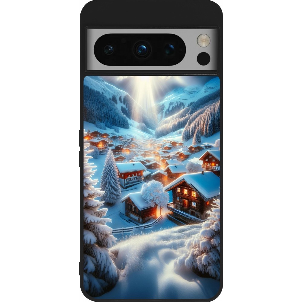 Google Pixel 8 Pro Case Hülle - Silikon schwarz Berg Schnee Licht