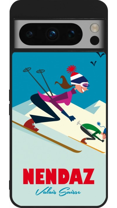 Coque Google Pixel 8 Pro - Silicone rigide noir Nendaz Ski Downhill