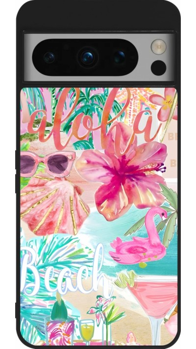 Google Pixel 8 Pro Case Hülle - Silikon schwarz Preppy Collage Aloha