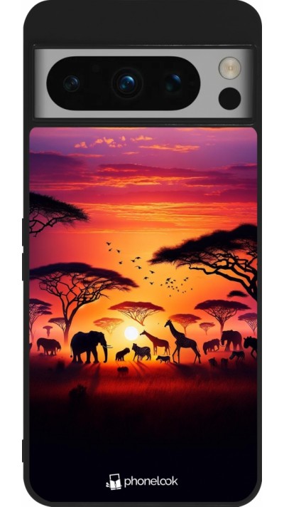 Google Pixel 8 Pro Case Hülle - Silikon schwarz Safari Sonnenuntergang Wildtiere