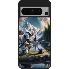 Google Pixel 8 Pro Case Hülle - Silikon schwarz Samurai Katana Mond