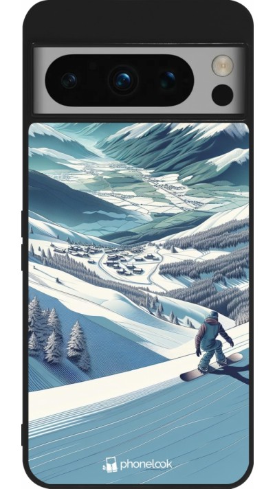 Google Pixel 8 Pro Case Hülle - Silikon schwarz Snowboarder Berg