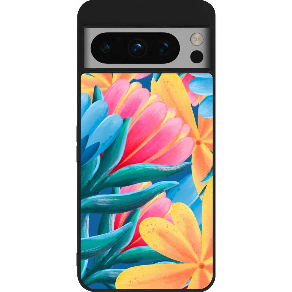 Google Pixel 8 Pro Case Hülle - Silikon schwarz Spring 23 colorful flowers