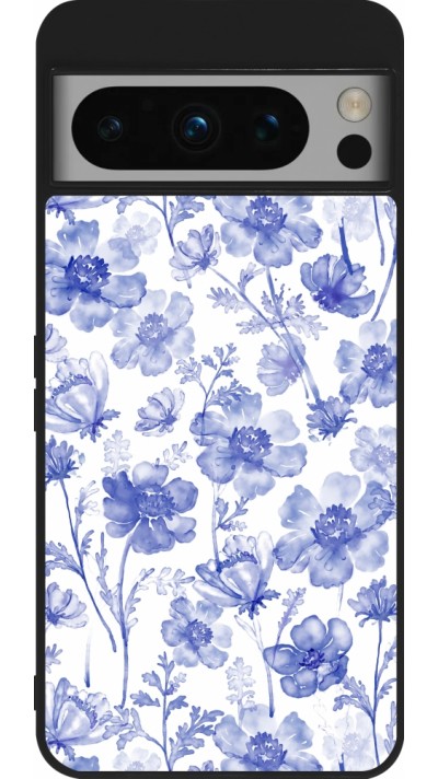 Google Pixel 8 Pro Case Hülle - Silikon schwarz Spring 23 watercolor blue flowers