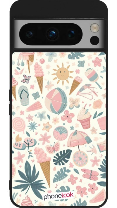 Google Pixel 8 Pro Case Hülle - Silikon schwarz Sommer Pink Muster