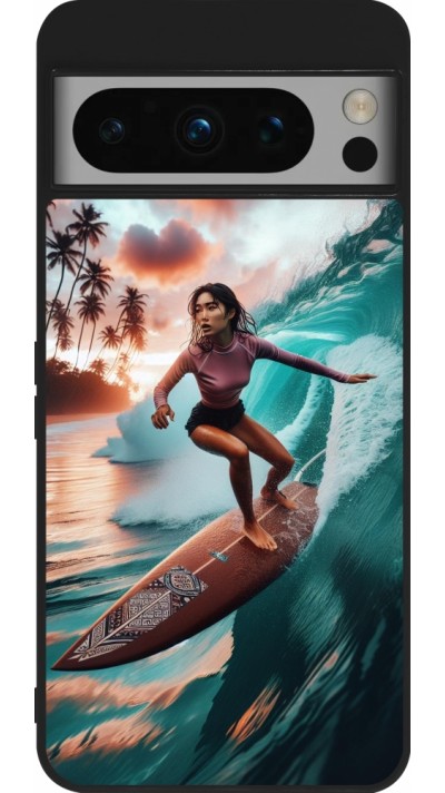 Google Pixel 8 Pro Case Hülle - Silikon schwarz Surferin aus Bali