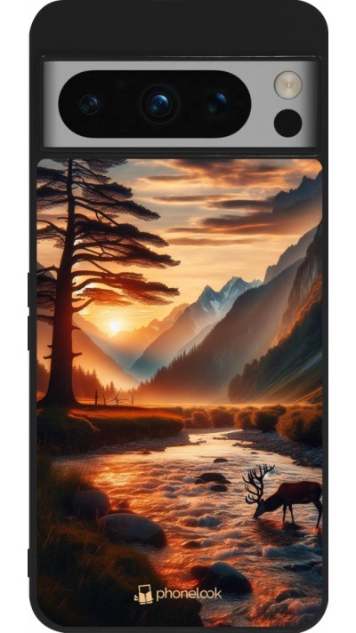 Google Pixel 8 Pro Case Hülle - Silikon schwarz Tal Sonnenuntergang Hirsch Baum