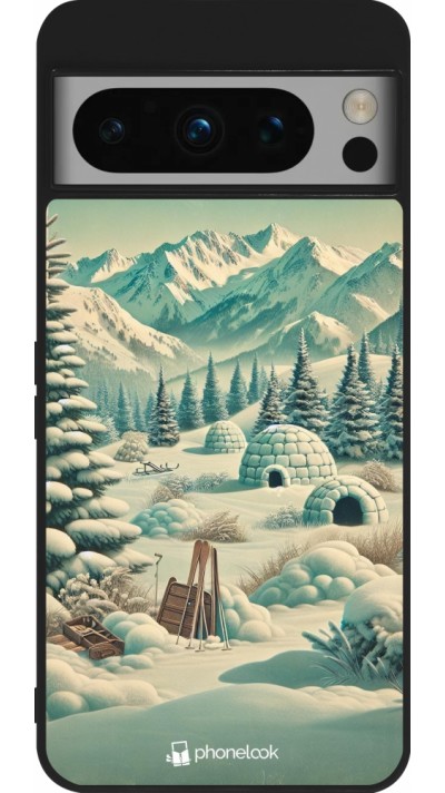 Google Pixel 8 Pro Case Hülle - Silikon schwarz Vintage Schneebedeckter Berg Iglu