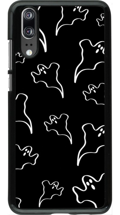 Huawei P20 Case Hülle - Halloween 2024 black and white ghosts