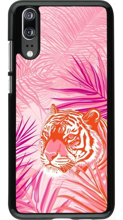 Coque Huawei P20 - Tigre palmiers roses