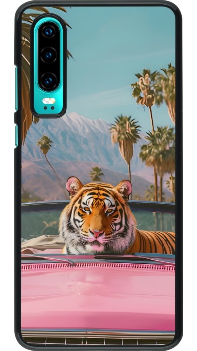 Coque Huawei P30 - Tigre voiture rose