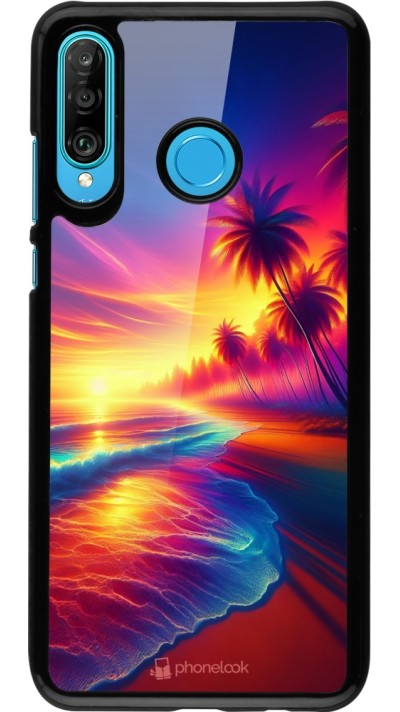 Coque Huawei P30 Lite - Plage coucher soleil flashy