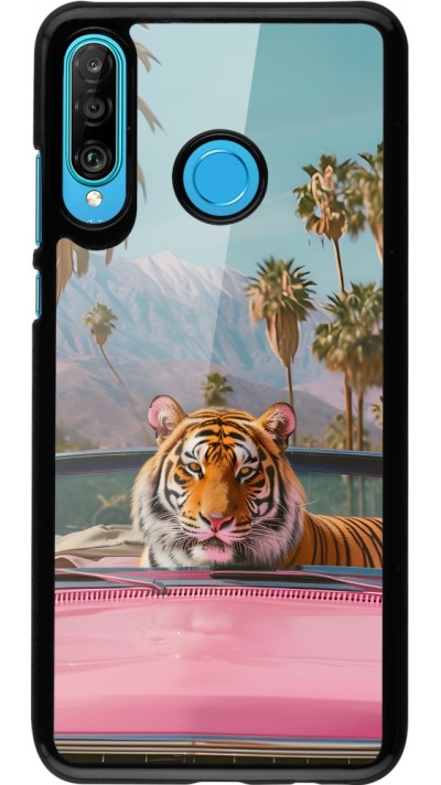 Huawei P30 Lite Case Hülle - Tiger Auto rosa