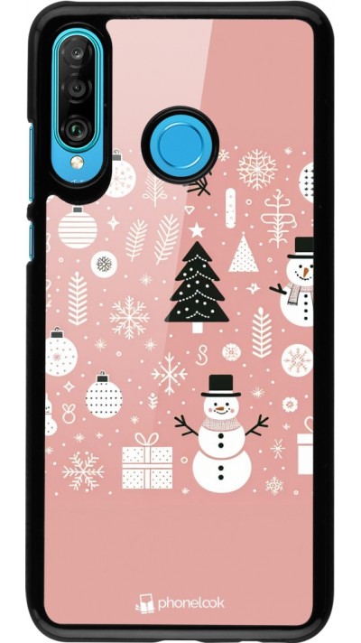 Coque Huawei P30 Lite - Noël 2024 Rose Snowman Christmas