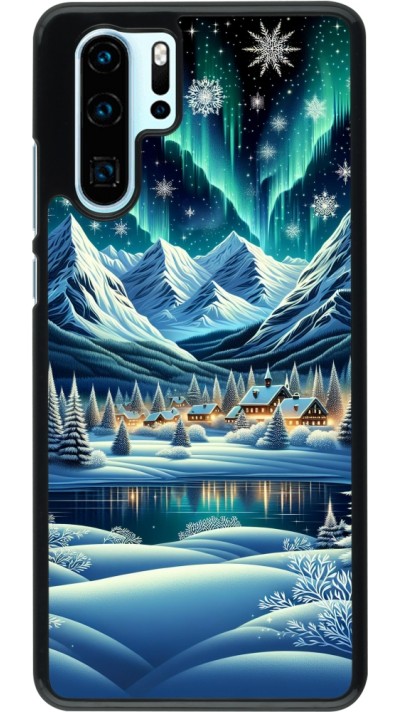 Coque Huawei P30 Pro - Snowy Mountain Village Lake night