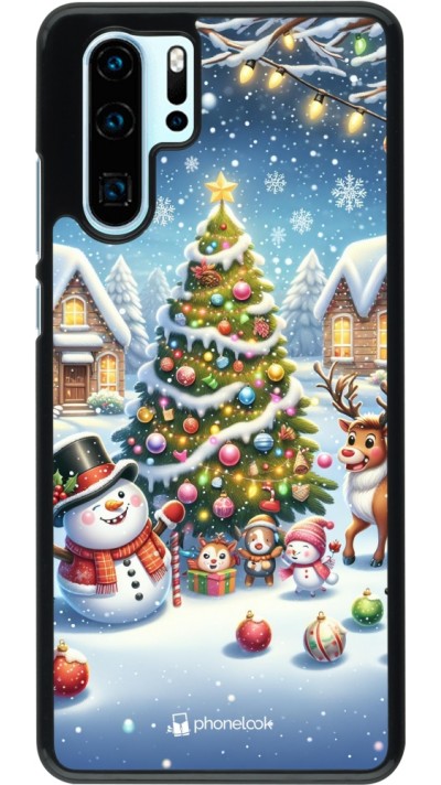 Huawei P30 Pro Case Hülle - Weihnachten 2023 Schneemann und Tannenbaum