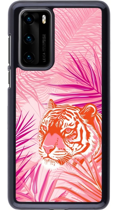 Coque Huawei P40 - Tigre palmiers roses