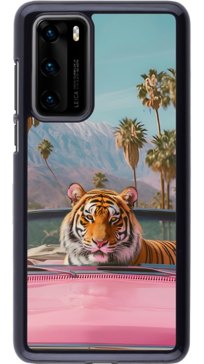 Coque Huawei P40 - Tigre voiture rose