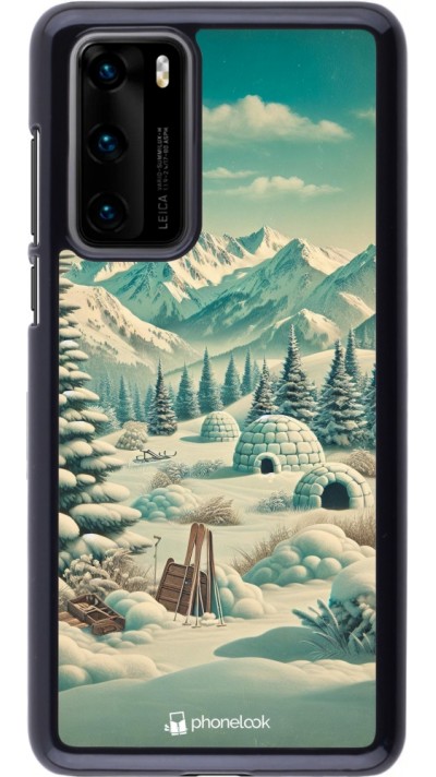 Coque Huawei P40 - Vintage Snowy Mountain Igloo