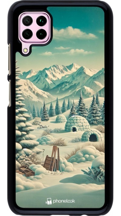 Coque Huawei P40 Lite - Vintage Snowy Mountain Igloo