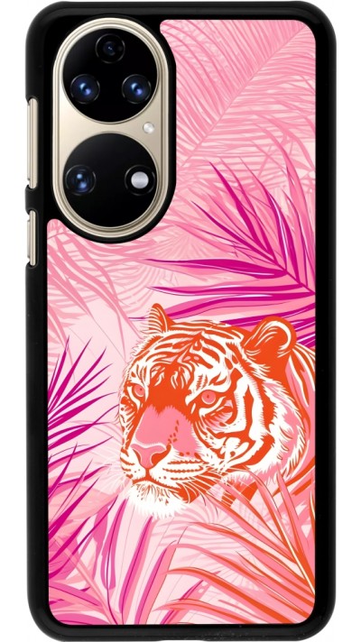 Coque Huawei P50 - Tigre palmiers roses
