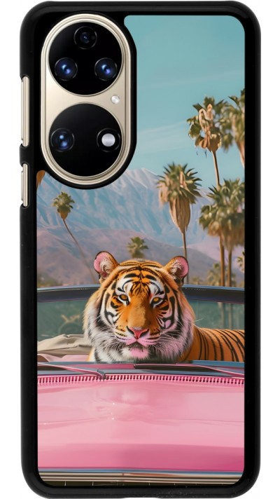 Coque Huawei P50 - Tigre voiture rose
