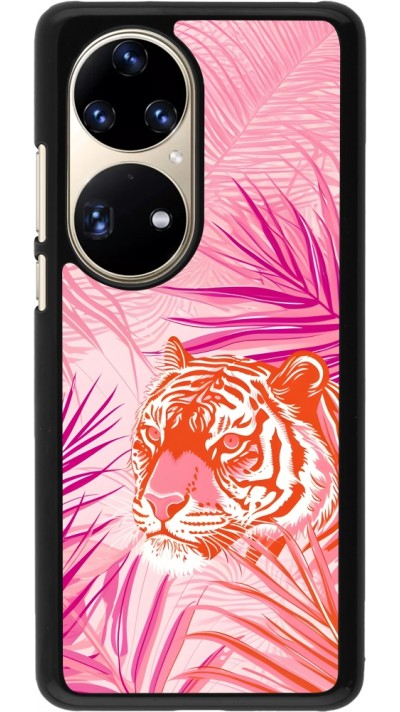 Coque Huawei P50 Pro - Tigre palmiers roses