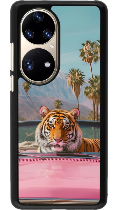 Coque Huawei P50 Pro - Tigre voiture rose