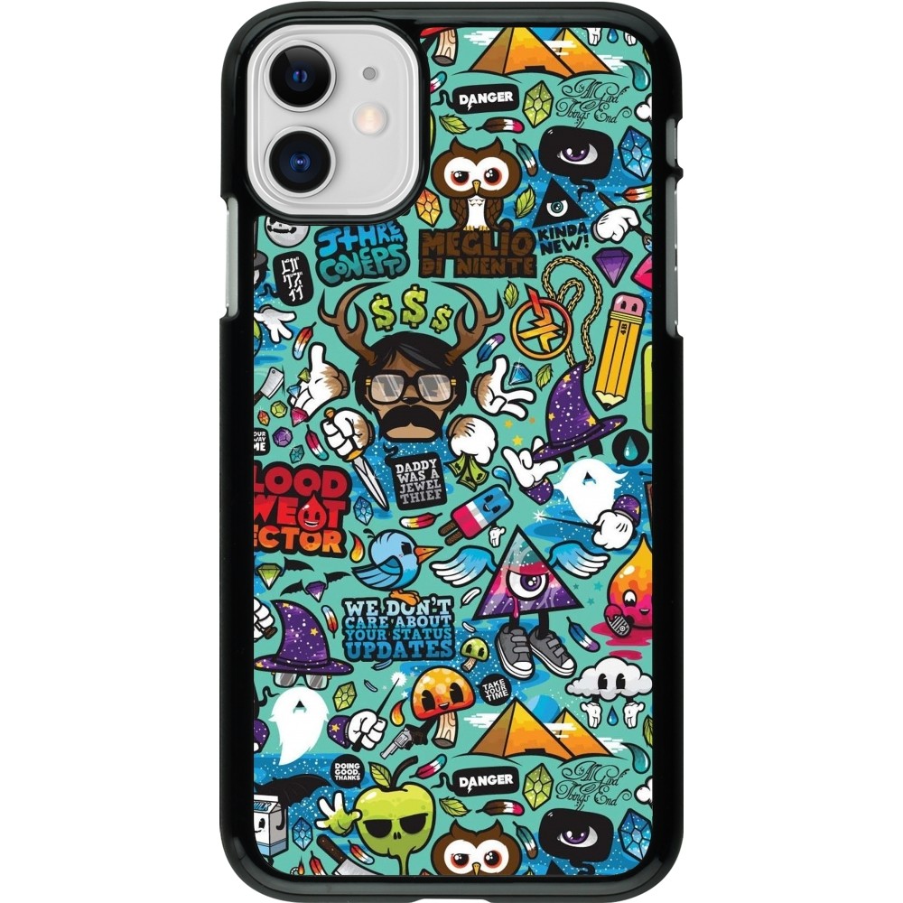 iPhone 11 Case Hülle - Mixed Cartoons Turquoise