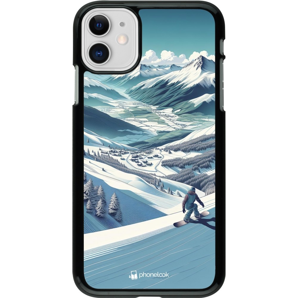 iPhone 11 Case Hülle - Snowboarder Berg