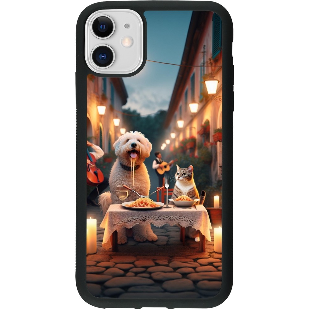 iPhone 11 Case Hülle - Silikon schwarz Valentin 2024 Hund & Katze Kerzenlicht