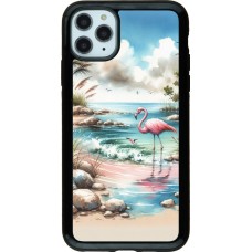 iPhone 11 Pro Max Case Hülle - Hybrid Armor schwarz Flamingo Aquarell