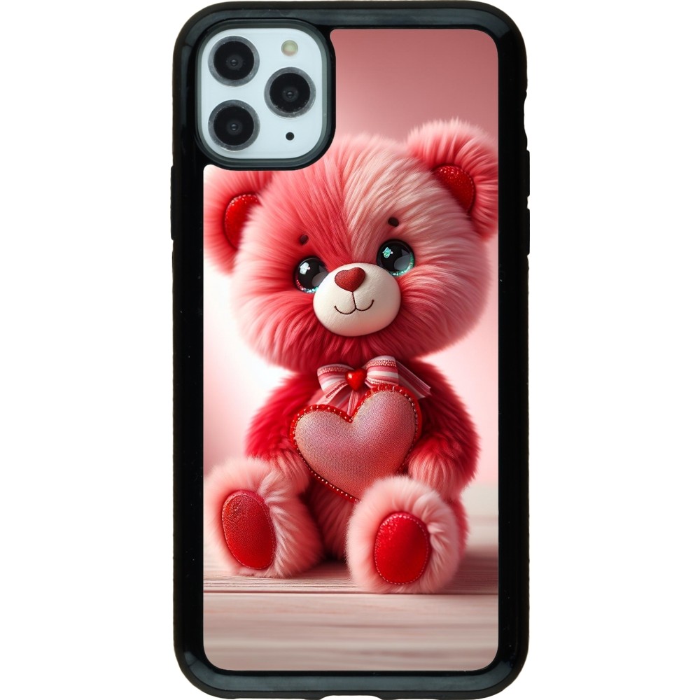 iPhone 11 Pro Max Case Hülle - Hybrid Armor schwarz Valentin 2024 Rosaroter Teddybär