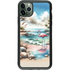 iPhone 11 Pro Max Case Hülle - Silikon schwarz Flamingo Aquarell