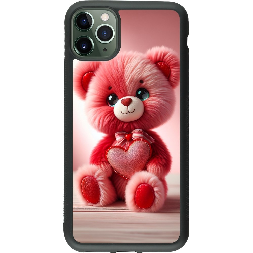 iPhone 11 Pro Max Case Hülle - Silikon schwarz Valentin 2024 Rosaroter Teddybär